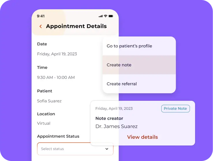 Ab InBev Foundation appointment details screen with patient profile, notes, and care referral options