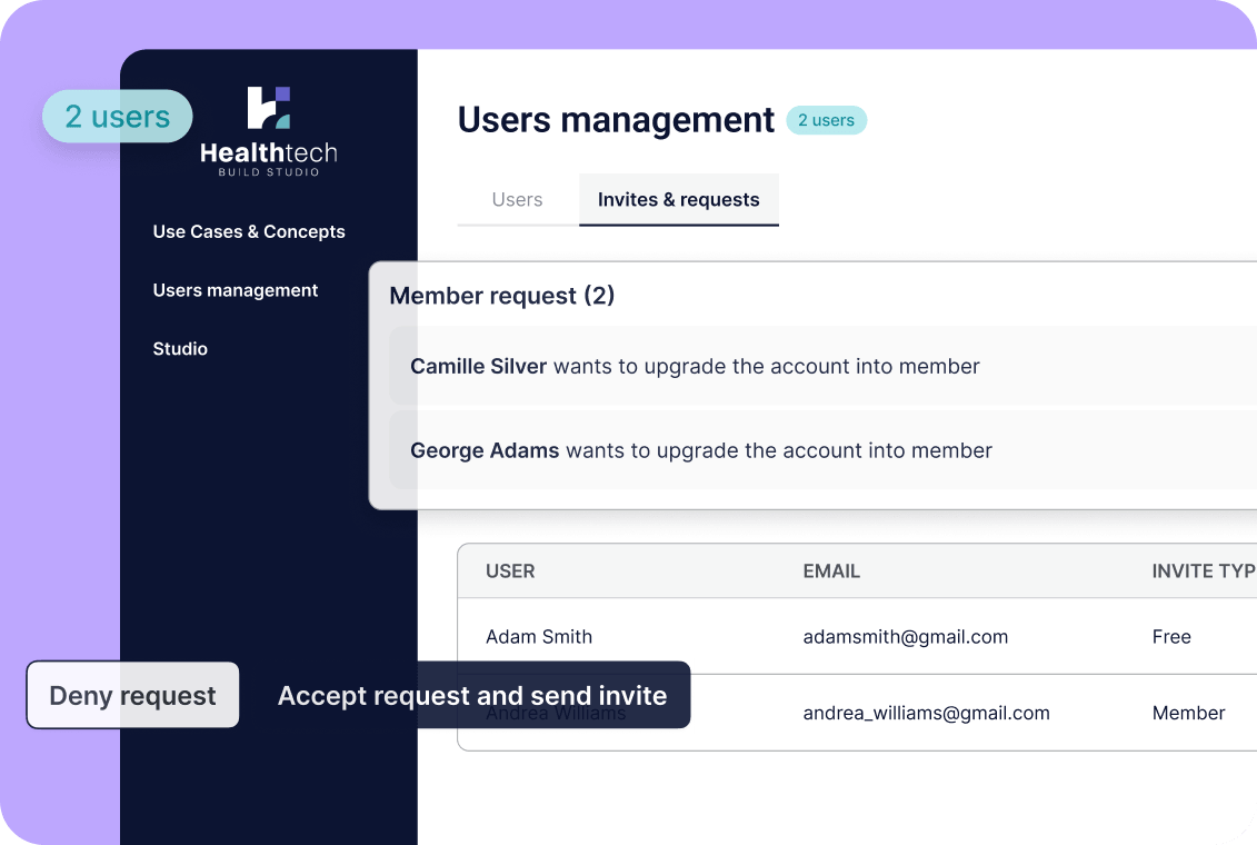 HealthTech Build Studio mobile screen showing an interactive learning module on AI healthcare bias research