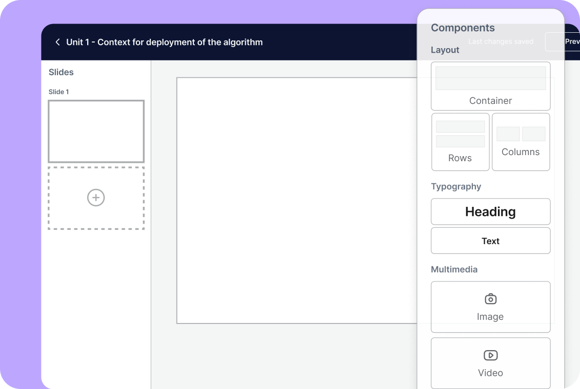 HealthTech Build Studio mobile screen showing course content navigation within the e-learning platform