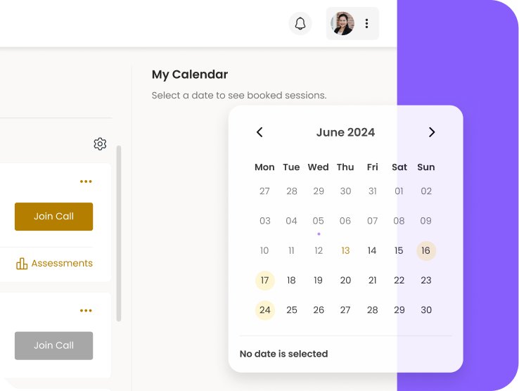 Anise Health provider portal My Calendar widget showing booked sessions for June 2024