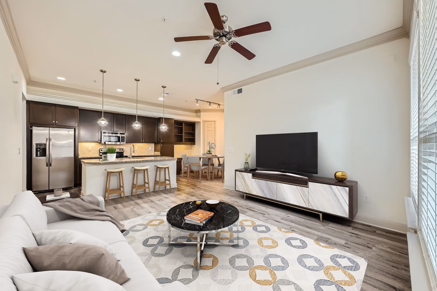 kitchen and living area
