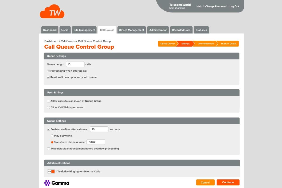 Call Queue group management dashboard