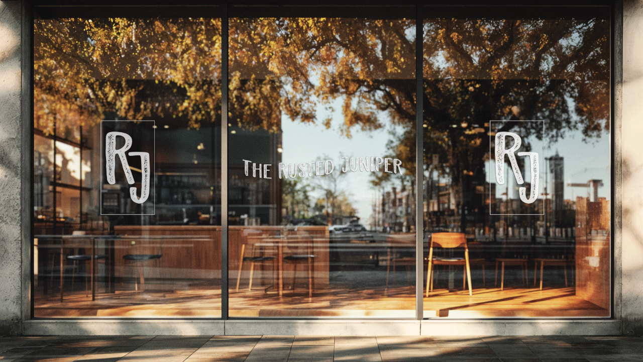 white decal of the rusted juniper logo