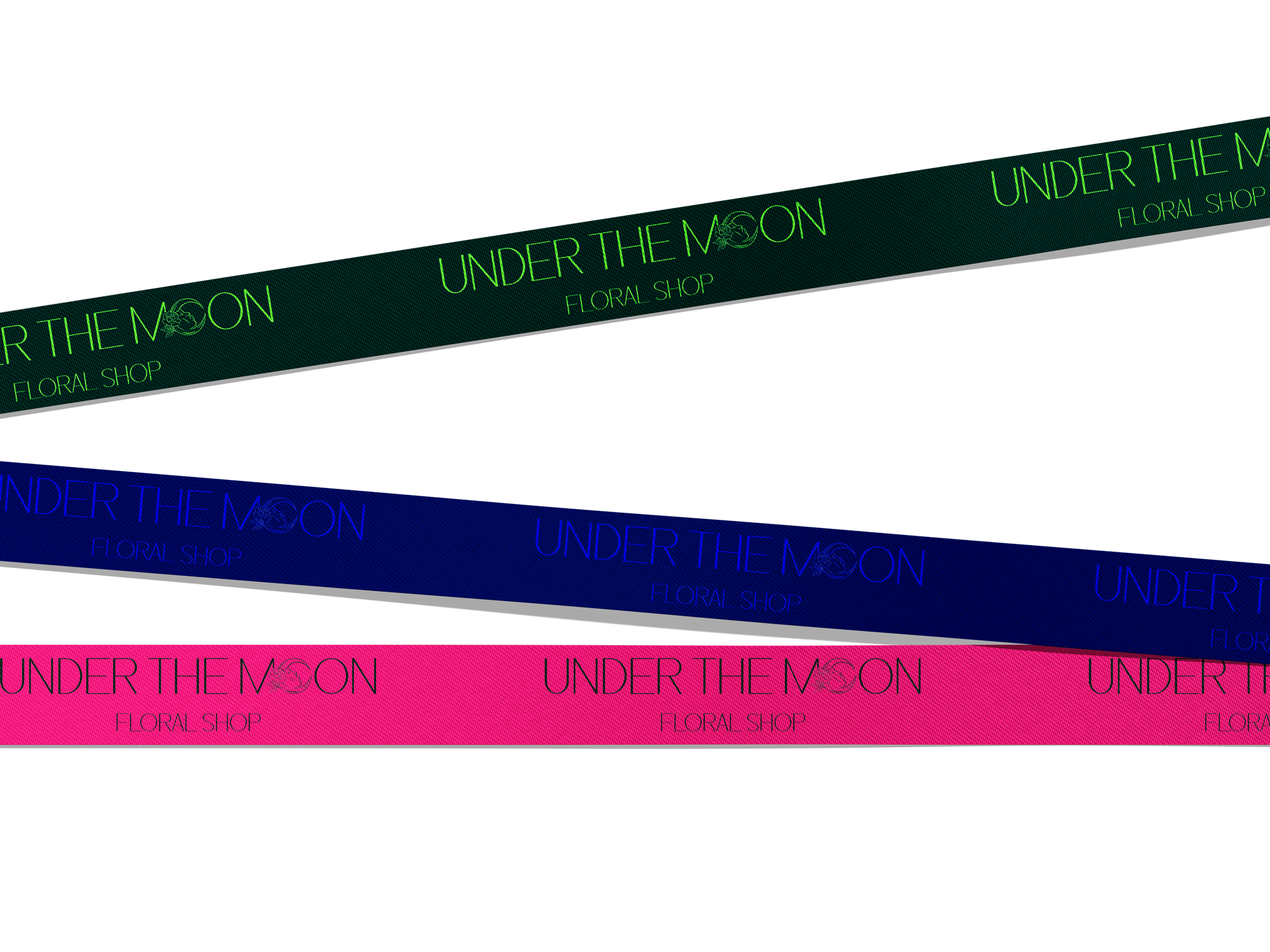 Under the Moon, multi-colored ribbons with brand colors and logos.