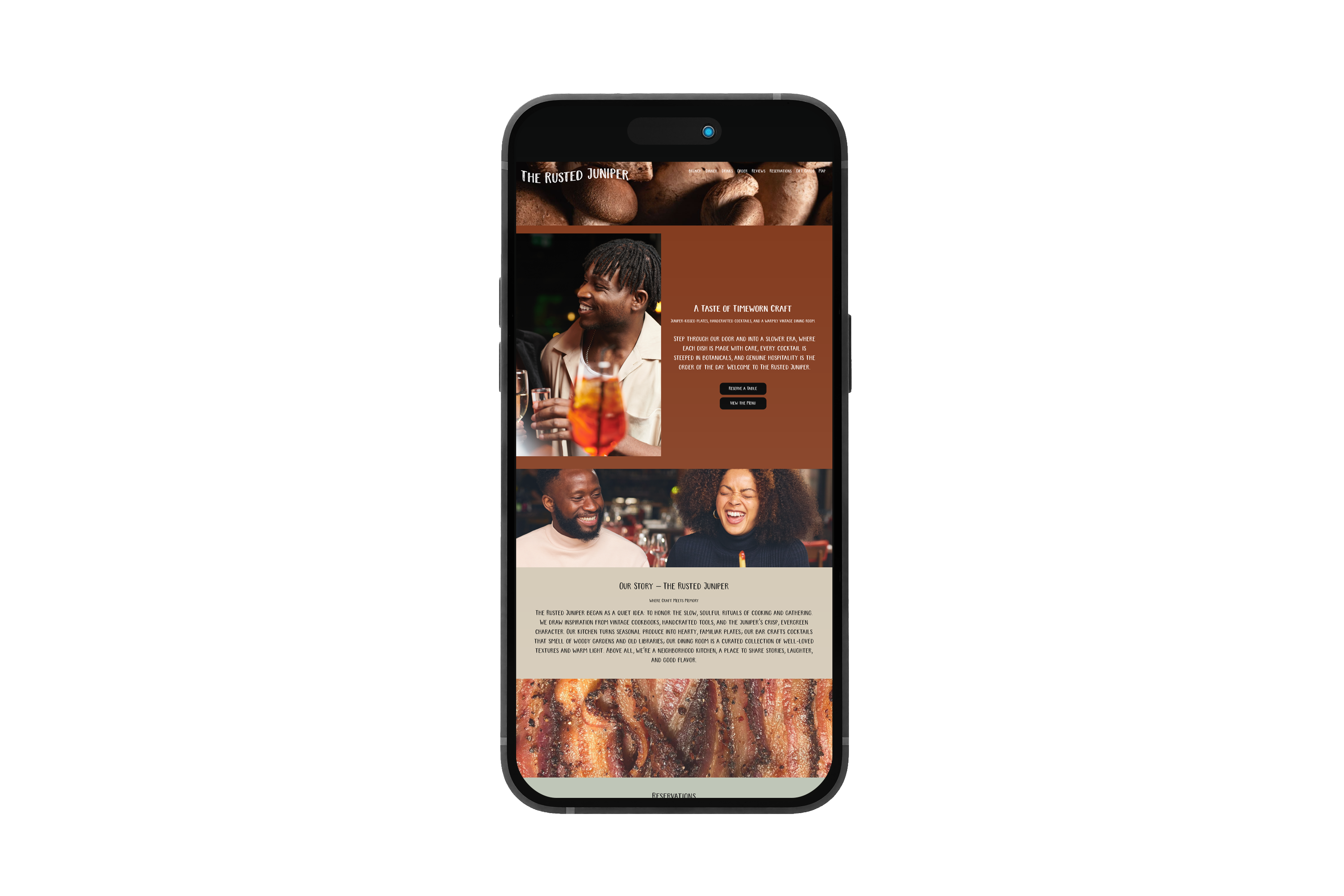 Mobile web design mock-up for The Rusted Juniper