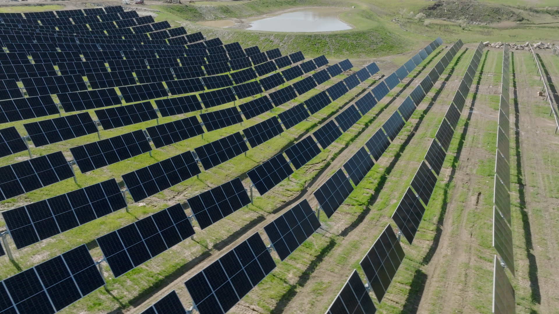 Aerial view of a large Madison offsite solar array