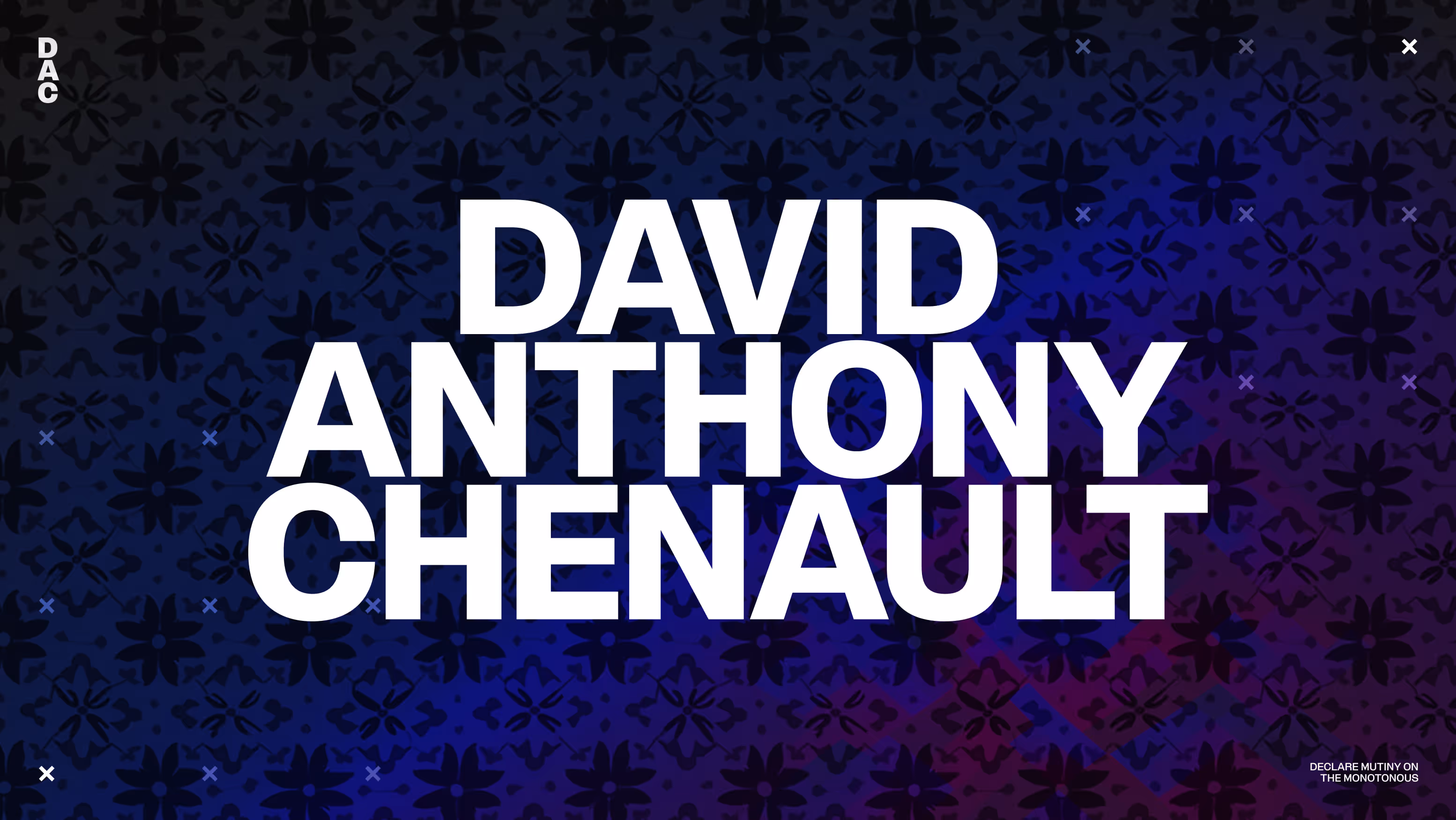 A screenshot of the David Anthony website. Includes large text that says his name.