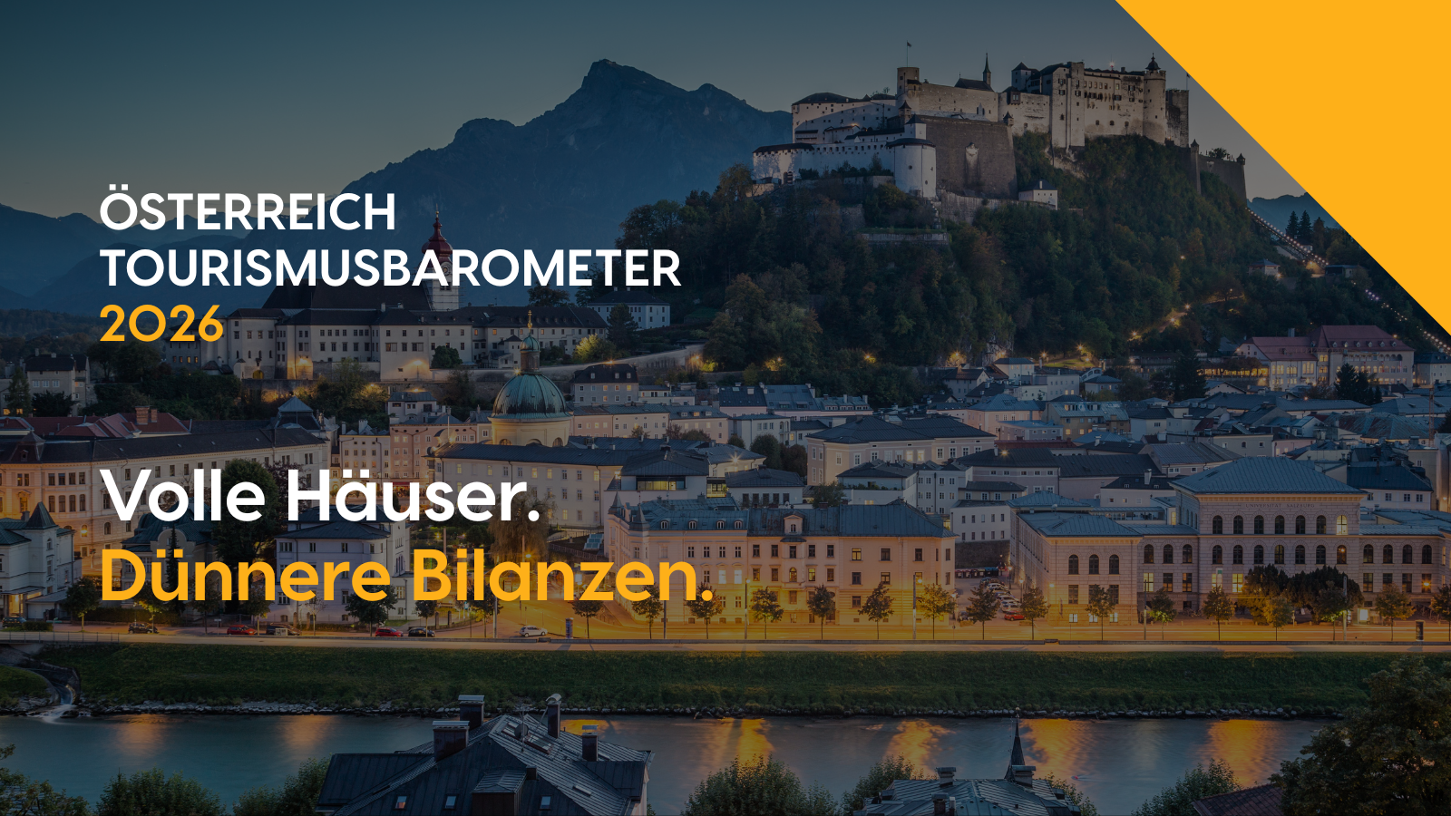Stadt Salzburg im Hintergrund und Text zum Österreichischen Tourismusbarometer im Vordergrund