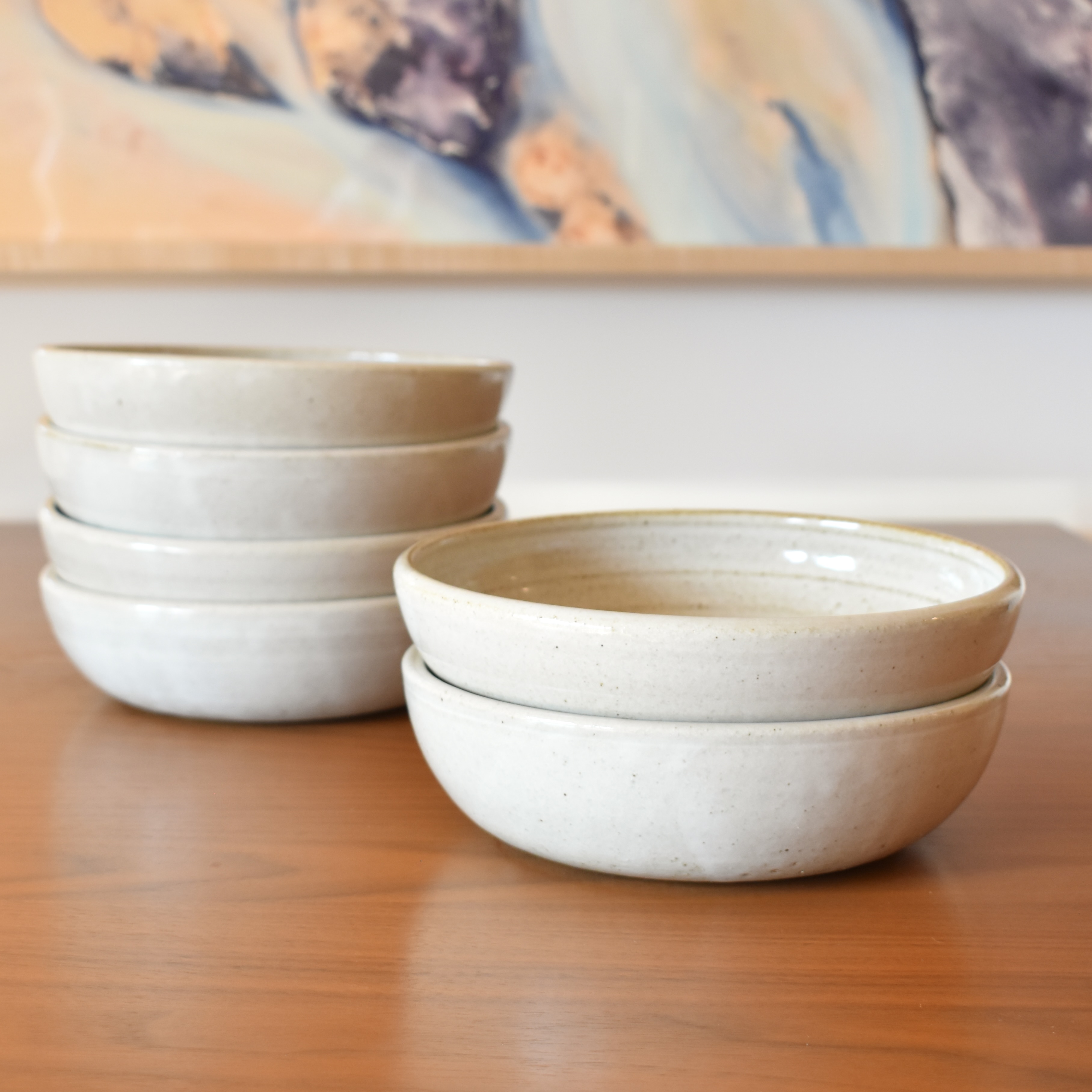 These were part of a firing that didn't go quiiite as expected as compared to what I envisioned. These bowls will still last you a long time, as they're still perfectly functional and structurally sound. Each sold separately. Please allow for slight variation in glaze and size as each piece is handmade. 