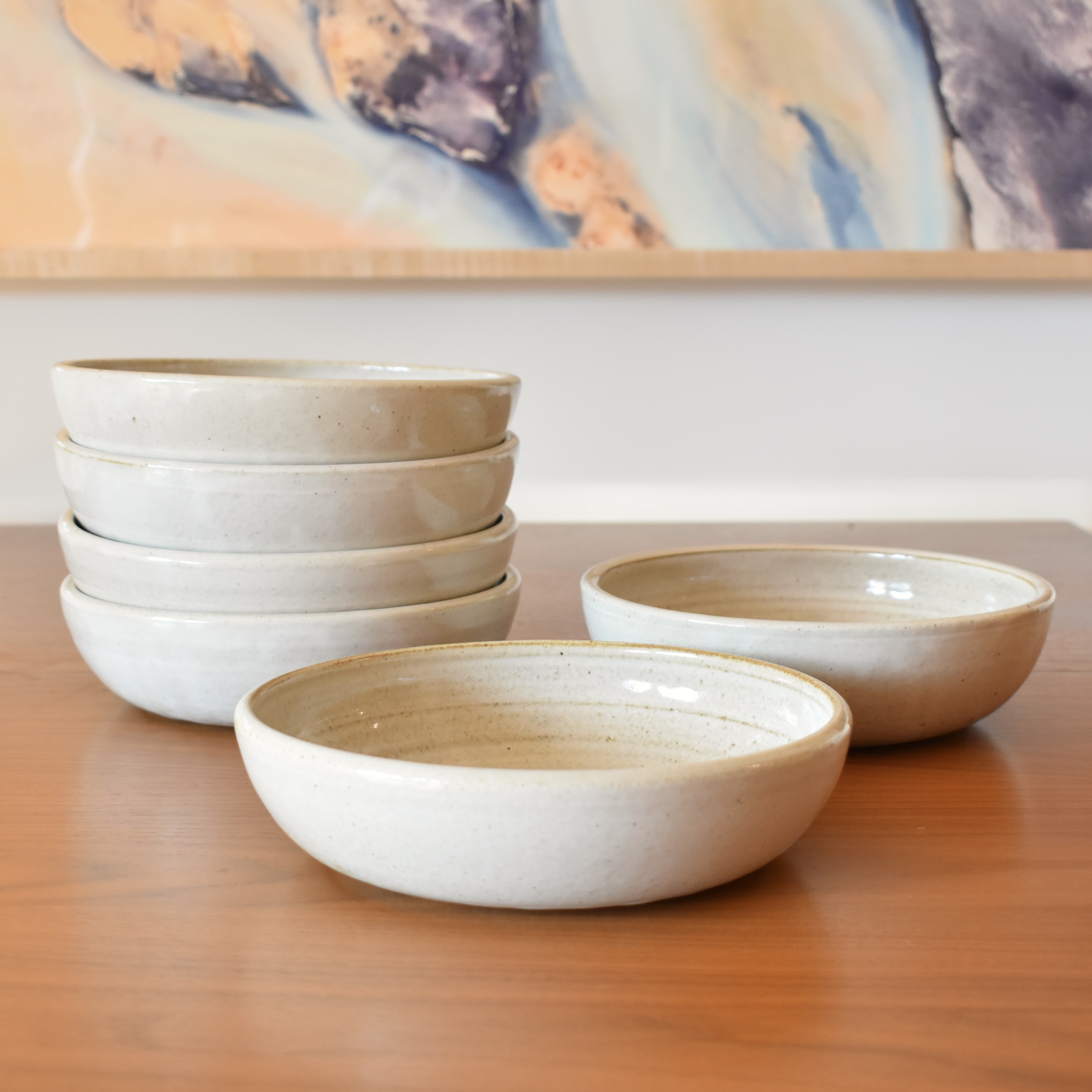 These were part of a firing that didn't go quiiite as expected as compared to what I envisioned. These bowls will still last you a long time, as they're still perfectly functional and structurally sound. Each sold separately. Please allow for slight variation in glaze and size as each piece is handmade. 
