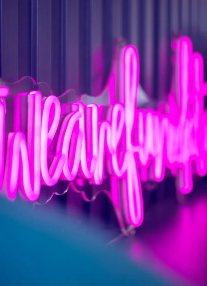 Funidata neon sign saying wearefunidata