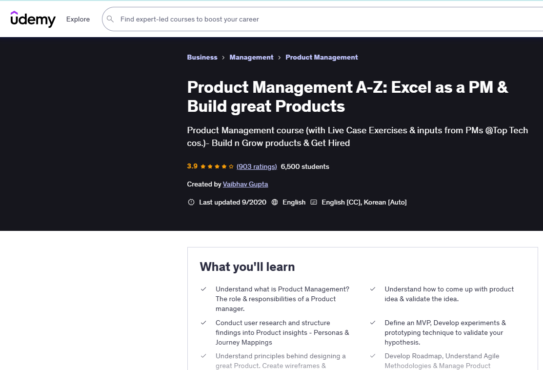 Product Management A-Z by Udemy