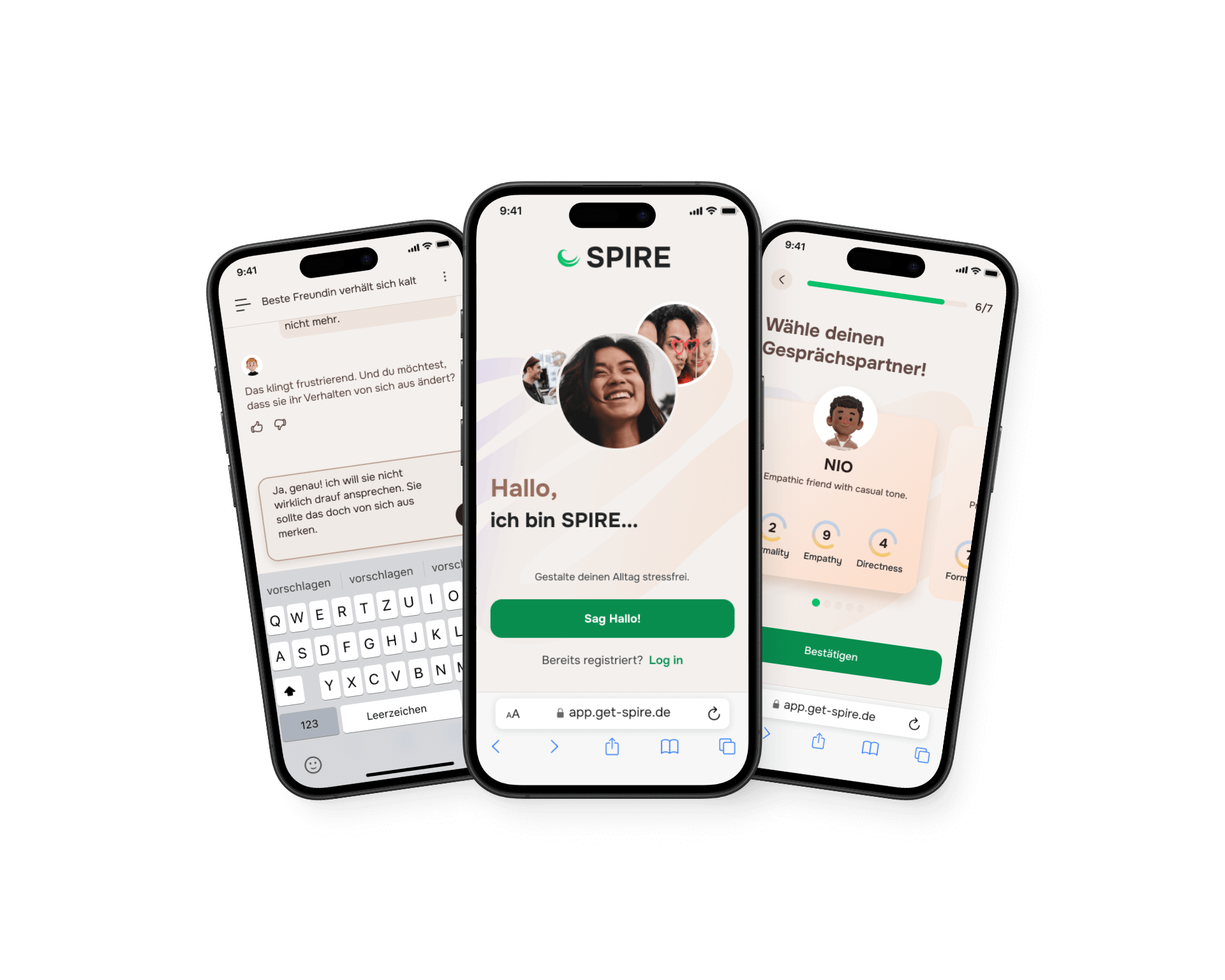 3 Screenshots der SPIRE Selbstmanagement App