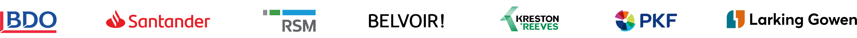 Logos of BDO, Santander, RSM, Kreston Reeves, PKF, Larking Gowen and others displayed in a row.