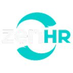 ZenHR logo with stylized text and a turquoise circular design element.