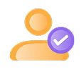 Orange user icon with a purple checkmark badge indicating verified status.