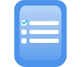 Blue clipboard icon with a checklist featuring one checked item and two unchecked items.
