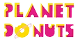 Colorful retro-style text logo reading 'Planet Donuts' on a pink background.