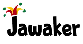 Jawaker wordmark logo with a colorful jester hat featuring red, yellow, and green sections above the letter J.