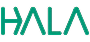Logo with stylized text reading 'HALA' in green, featuring angular and geometric letter design.