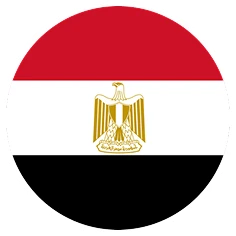 Circular image of the Egyptian flag with red, white, and black horizontal stripes and a gold eagle emblem centered on the white stripe.