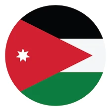 Jordan flag with horizontal black, white, and green stripes, and a red triangle with a white seven-pointed star on the left.