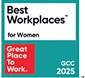 Best Workplaces for Women 2025 Great Place to Work logo in blue, pink, and green blocks.