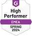 Badge with purple icon and text reading 'High Performer EMEA Spring 2024' on white background.