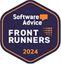 Software Advice Front Runners 2024 badge in dark blue and orange colors.