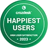 Crozdask badge stating 'Happiest Users' and 'High User Satisfaction 2023.'