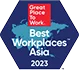 Badge stating Great Place to Work Best Workplaces Asia 2023.