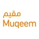 Logo with the word 'Muqeem' in English and Arabic in orange text on a white background.