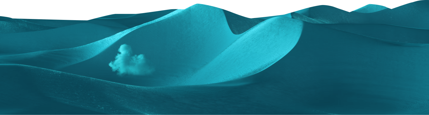 Digital illustration of smooth blue sand dunes with a single fluffy cloud hovering close to a dune.