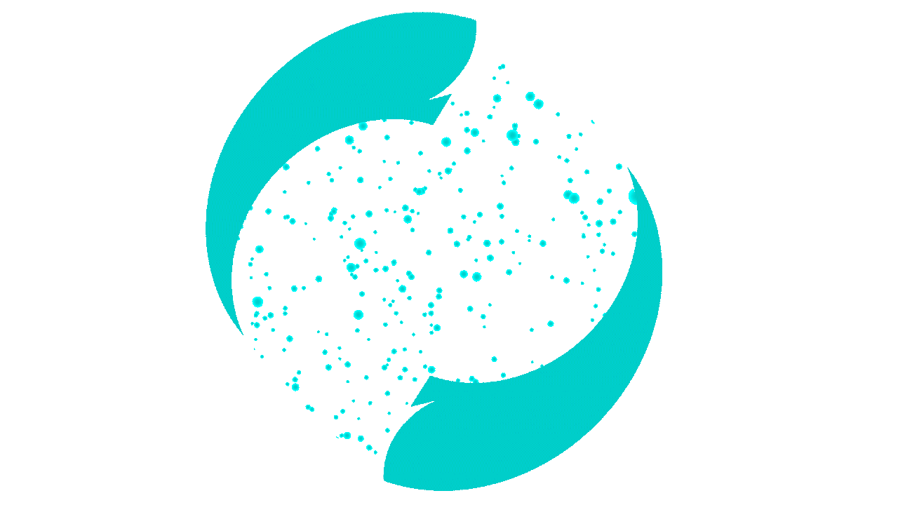Blue glowing orb with small bubbles floating inside on turquoise background.