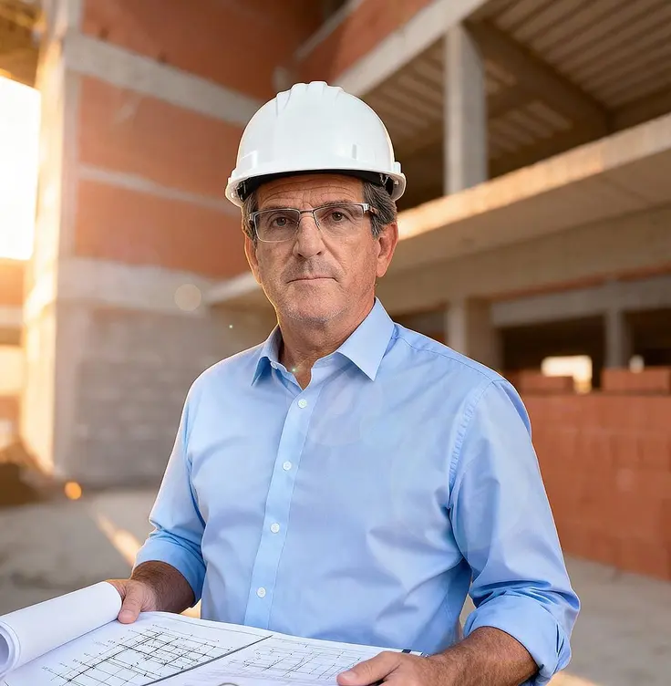 Site manager with plans at a new development
