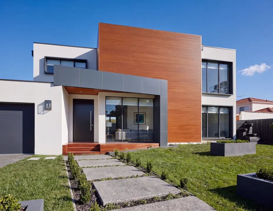 Modern townhouse with a garden path