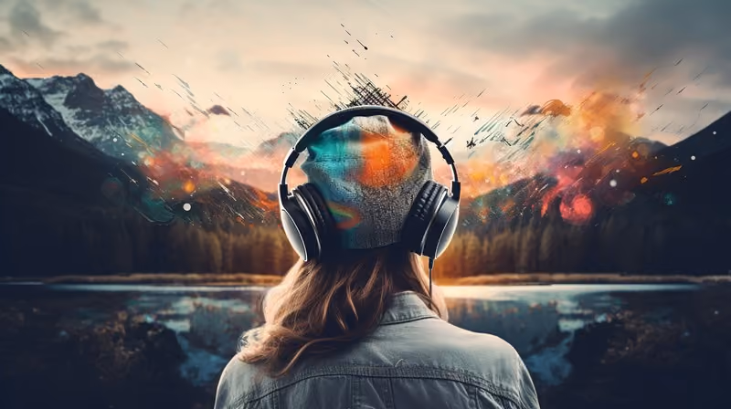 Lake Scenery Headphone Woman Listening To Music In The Mountains While  Facing Or Lakefront Backgrounds | JPG Free Download - Pikbest