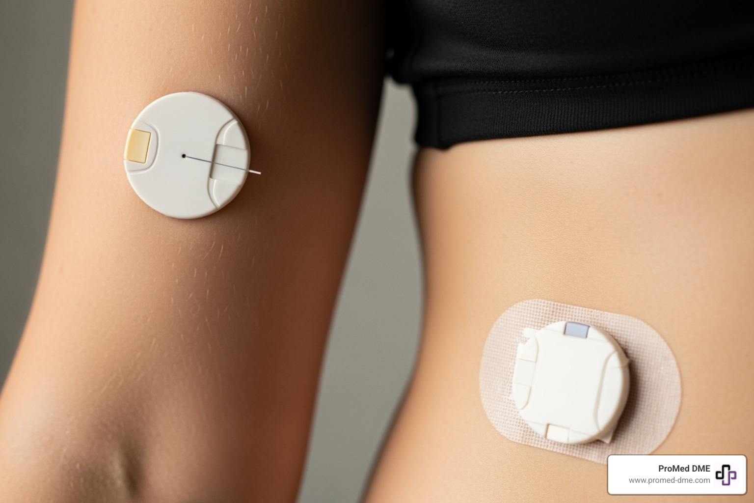 Image illustrating different CGM placement sites like the arm and abdomen - continuous glucose monitoring system