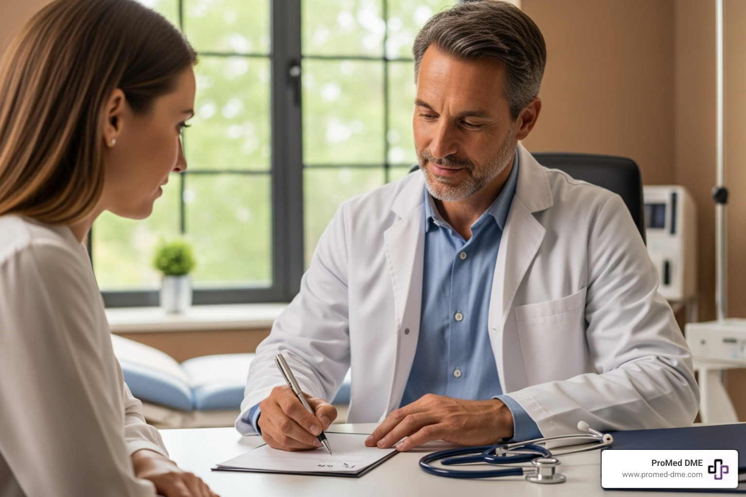 doctor writing a prescription for a patient - medicare approved durable medical equipment