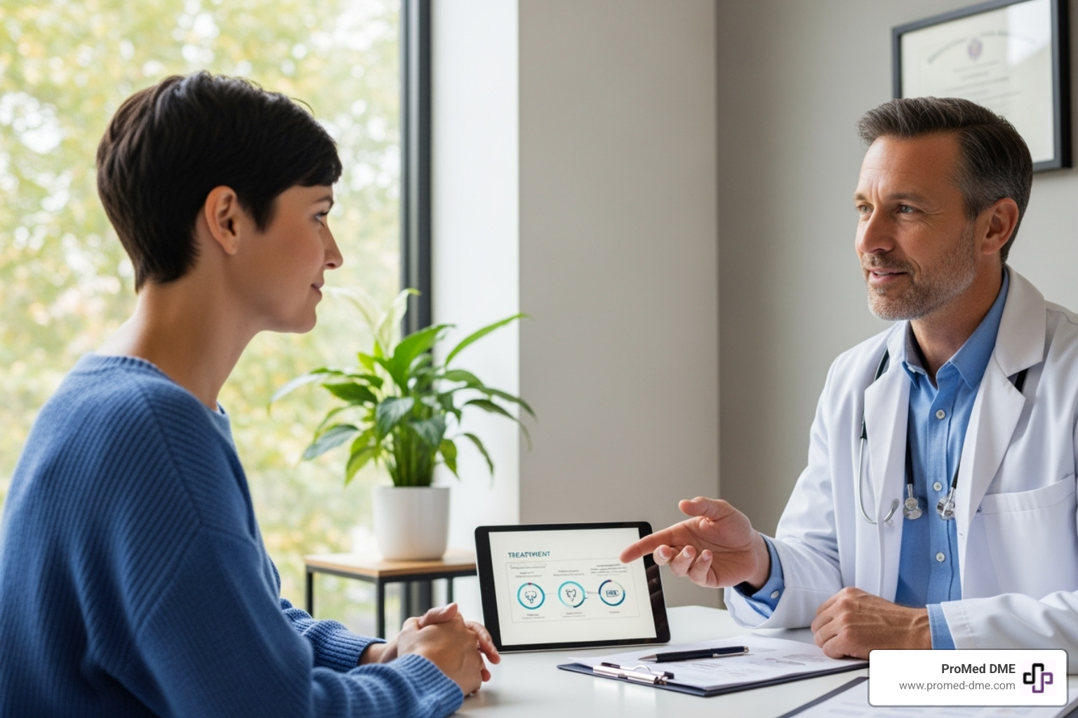 person discussing monitoring options with a healthcare provider - blood glucose monitoring system