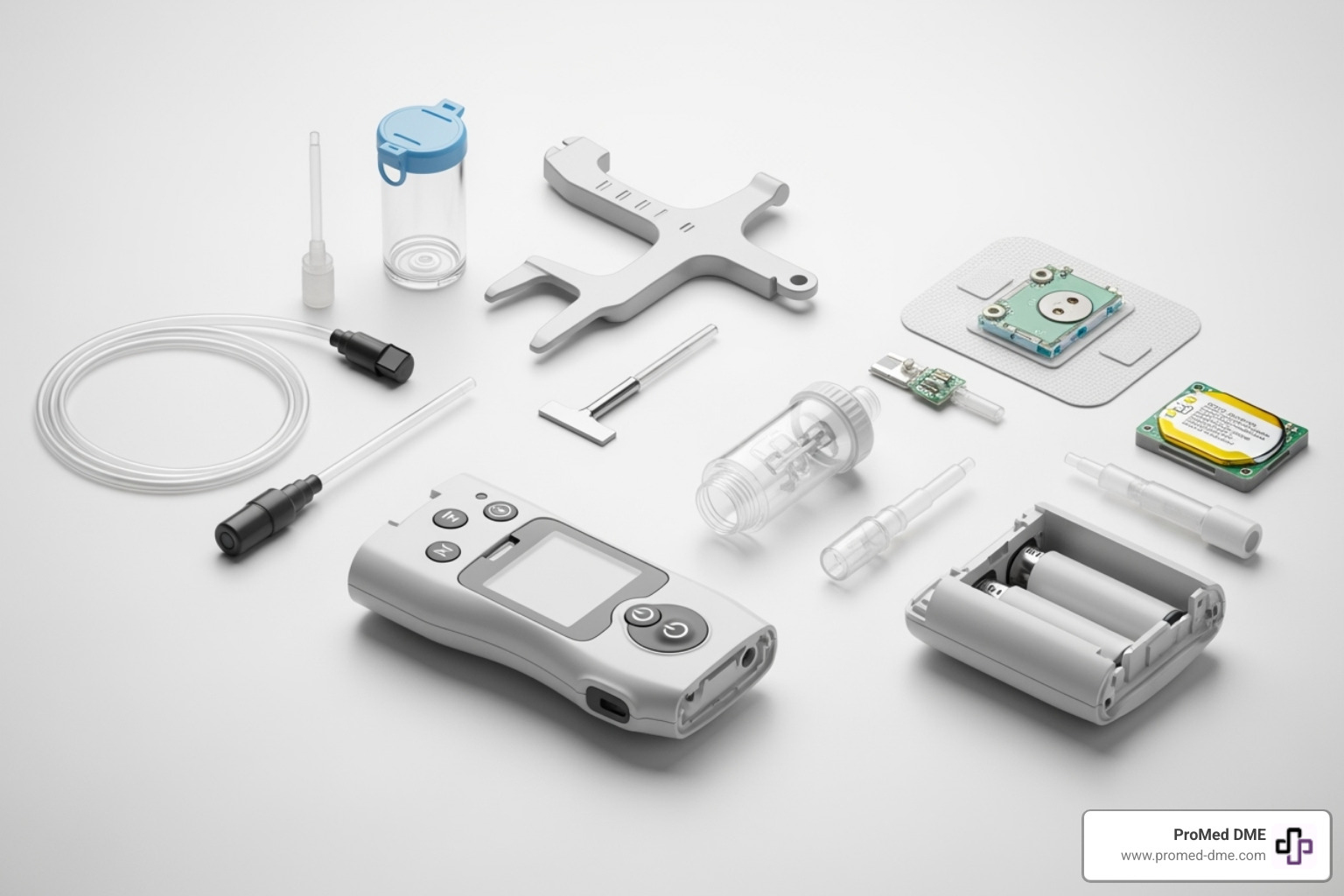 showing the components of both a tubed insulin pump and a tubeless patch pump - advantages and disadvantages of insulin pump therapy