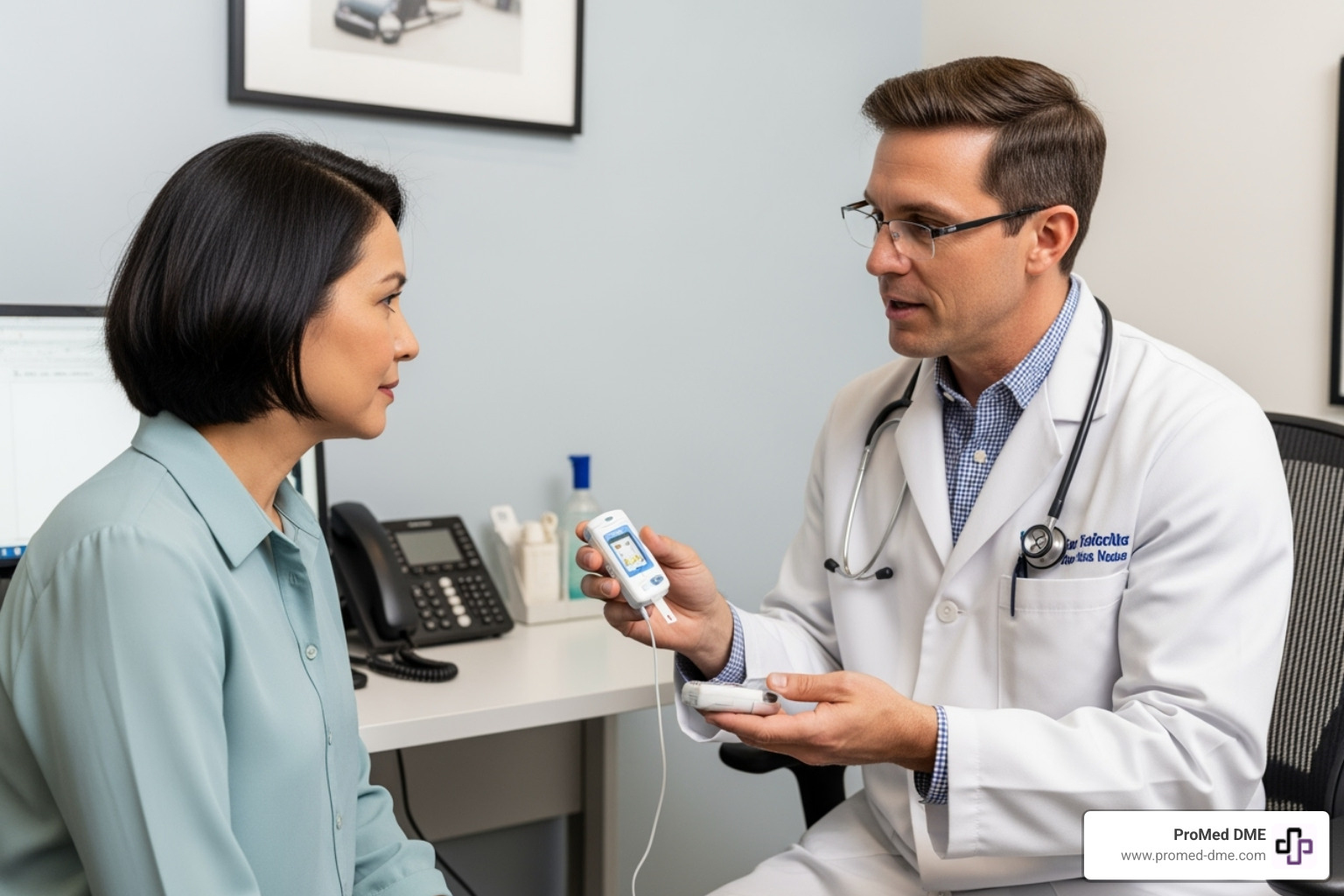 Doctor and patient discussing insulin pump options - advantages and disadvantages of insulin pump therapy