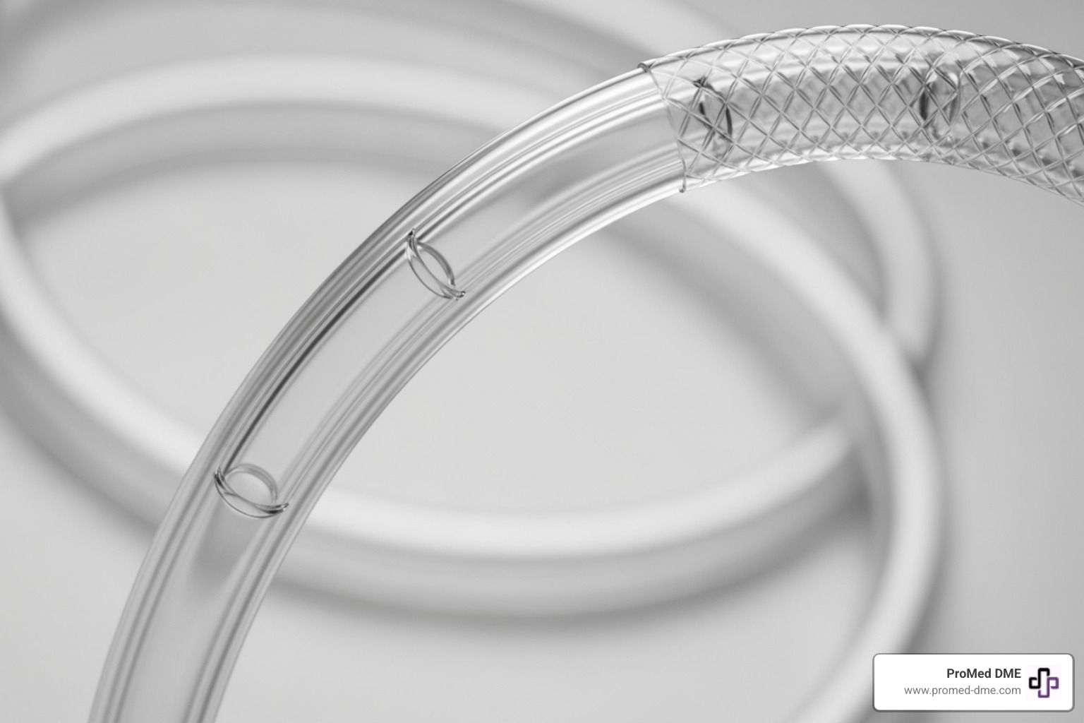 A close-up image of a flexible, kink-resistant insulin pump infusion set tube, highlighting its durability and design to prevent blockages. - Insulin pump tubing length