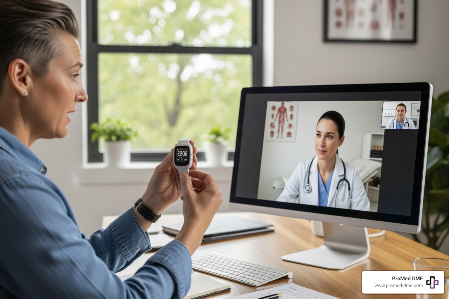 A person talking to a healthcare professional over a video call, illustrating the importance of medical consultation even with accessible health devices. - CGM without prescription