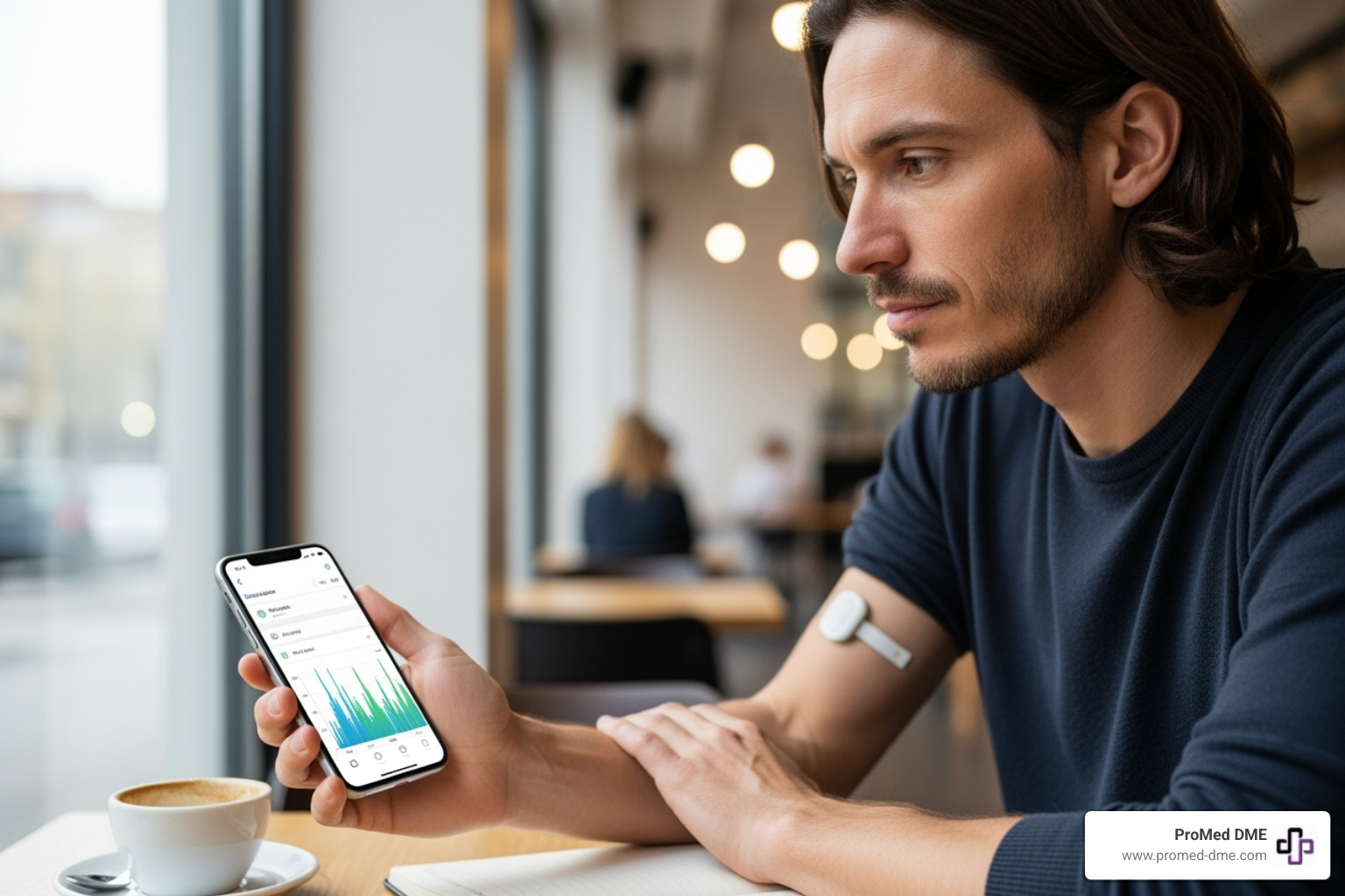 Person looking thoughtfully at their CGM data on a phone - Where can I get CGM