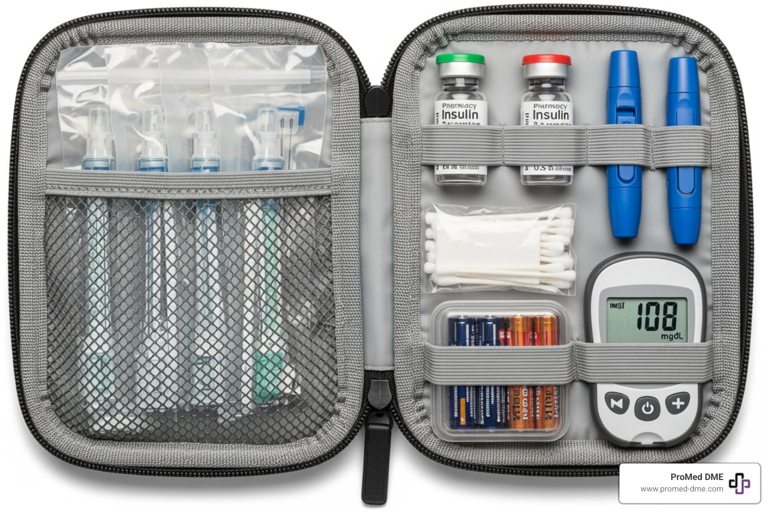 a well-organized pump safety kit with supplies - candidates for insulin pump therapy