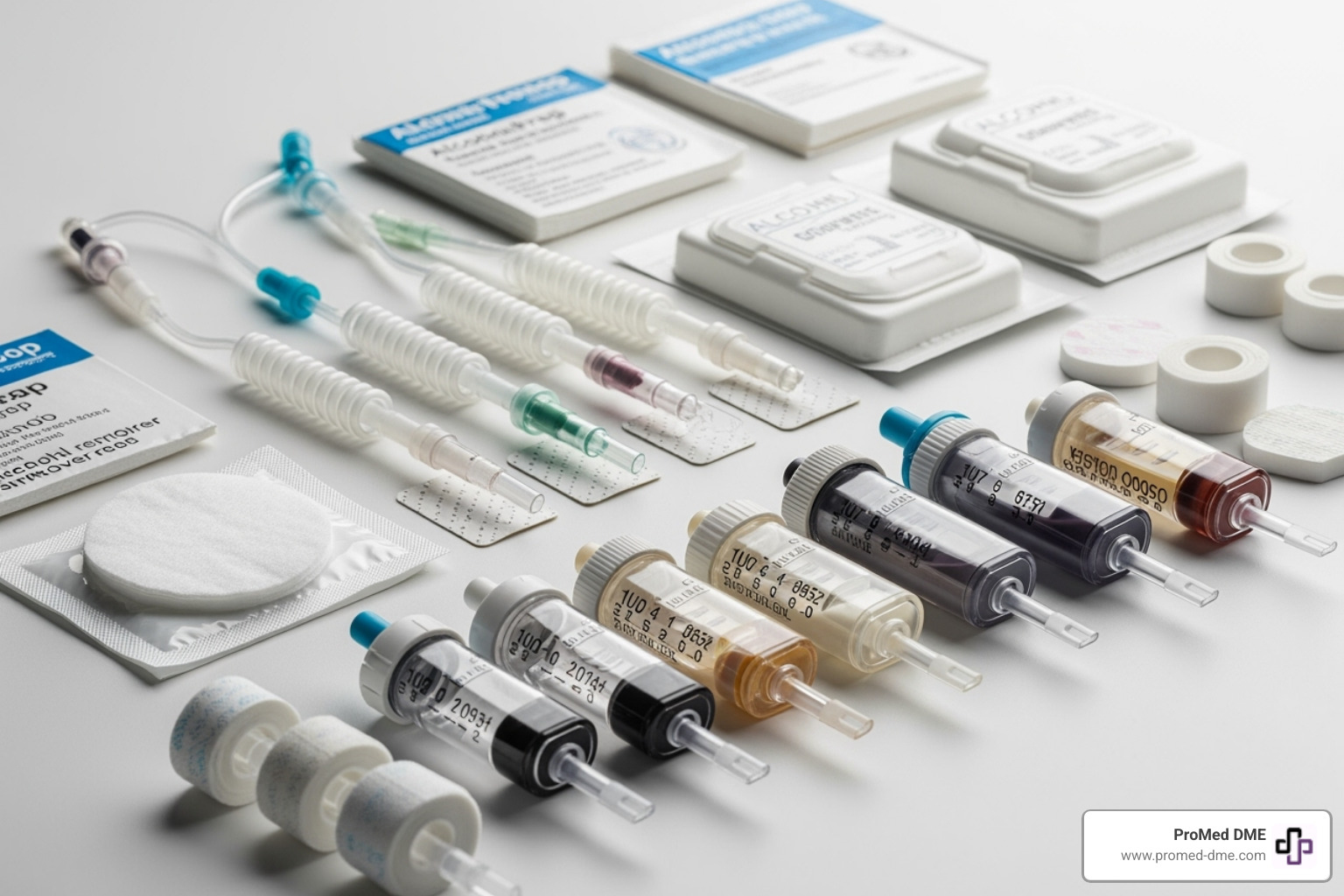 Various insulin pump supplies like infusion sets, reservoirs, and skin preparation wipes - cost of insulin pump therapy