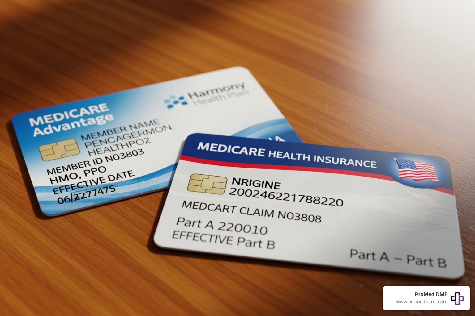 A Medicare Advantage card next to an Original Medicare card. - medicare approved glucometers