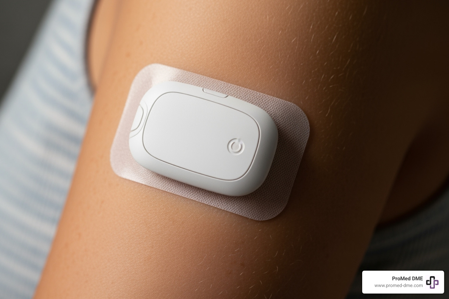 Close-up of the Mobi pump in its adhesive sleeve on the body, showing its low profile and secure fit - tandem mobi pump picture