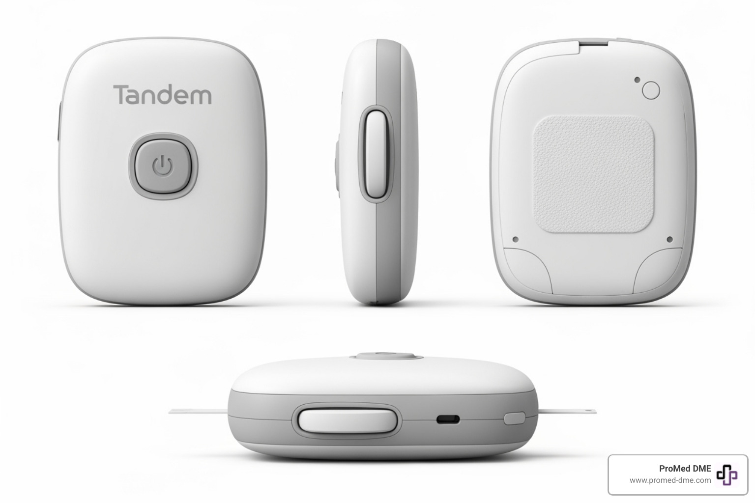Tandem Mobi pump from multiple angles on a clean background, showcasing its sleek, compact design and single button - tandem mobi pump picture